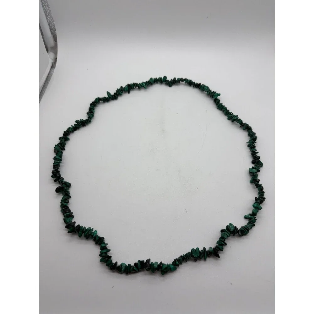 Vintage Malachite Chip Stone Statement Necklace Deep Green Jewelry 16
